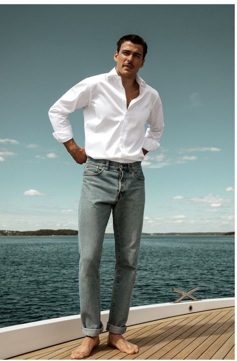 White Shirt And Denim Jeans, Formal Men Outfit, Classy Outfits Men, Mens Summer Outfits, Mens Casual Outfits Summer, Stylish Men Casual, Seize The Day, Mens Fashion Streetwear, Mens Fashion Classy