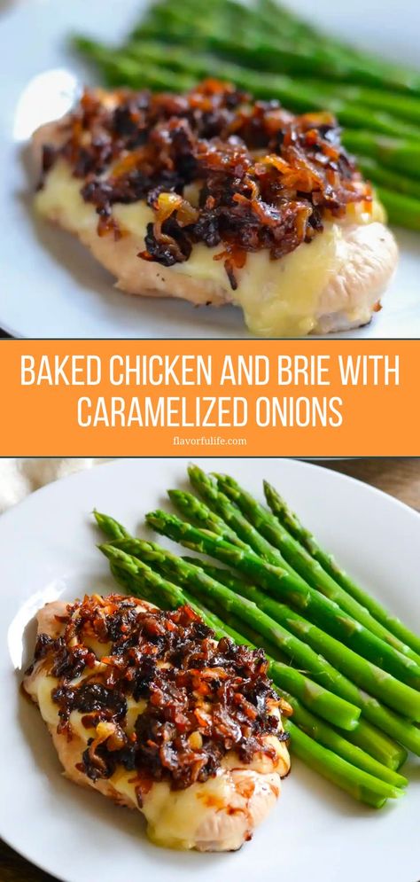 Combine chicken with brie cheese and caramelized onions for the best chicken to serve with mashed potatoes, asparagus, and more. It's my favorite way to make a baked chicken breast for guests or a family weeknight dinner. Let's make this caramelized onion and brie chicken together! Chicken Brie Recipe, Brie Recipes Dinner, Brie With Caramelized Onions, Chicken And Brie, Brie Chicken, Brie Cheese Recipes, Potatoes Asparagus, Chicken And Cheese Recipes, Baked Brie Recipes