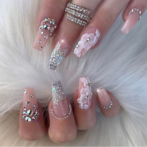 Colorful Nail, Nail Art Wedding, White Nail, Hot Nails, Bridal Nails, Prom Nails, Luxury Nails, 3d Nail, Fall Nail