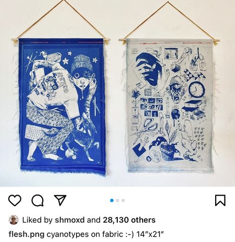 Screen Print On Fabric, Screen Print Fabric, Printmaking On Fabric, Cyanotype On Fabric, Cyanotype Illustration, Fabric Cyanotype, Cyanotype Projects, Cyanotype Inspiration, Screen Printing On Fabric