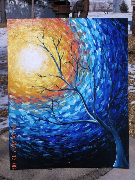 20 Oil And Acrylic Painting Ideas For Enthusiastic Beginners #OilPaintingOnCanvas Sun Painting, Soyut Sanat Tabloları, Wow Art, Blue Painting, Impressionist Art, Beginner Painting, Acrylic Canvas, Art Watercolor, Tree Art