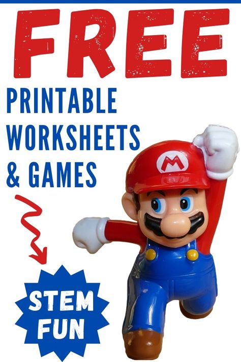 Super Mario Bros Worksheets, STEM activities for kids and Nintendo lesson plan! These educational resources include math, reading, writing, art, science and more free worksheets. Mario Learning Activities, Super Mario Party Printables Free, Super Mario Worksheets Free Printables, Video Game Stem Activities, Super Mario Activities Free Printable, Mario Worksheets Free Printable, Super Mario Free Printables, Mario Printables Free, Mario Worksheets