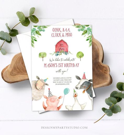 Girls Farm Birthday, Farm Animals Birthday, Animals Birthday Party, Barnyard Birthday Party, Farm Birthday Invitation, Animal Birthday Invitation, Farm Animals Birthday Party, Barnyard Party, Farm Animal Birthday