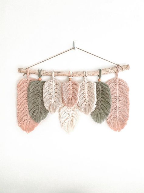 Macrame Baby Room, Macrame Leaf Wall Hanging, Leaf Wall Hanging, Driftwood Macrame, Pink Macrame, Macrame Feather Wall Hanging, Macrame Nursery, Macrame Leaf