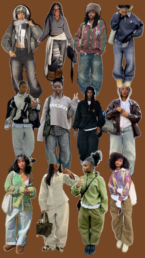 12 baggy outfit inspiration pictures, worn by black girls. Inspired by fall and winter colours. Cute Winter Outfits Baddie, Winter Outfits Blackgirl, Street Style Outfits Casual, Winter Fashion Outfits Casual, Stylish Summer Outfits, Outfit Inspo Casual, Effortlessly Chic Outfits, Simple Trendy Outfits, Cute Everyday Outfits