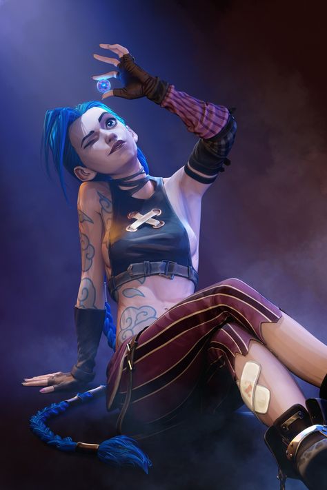 Toxic Character Design, Jinx Spray Paint, Jinx Tattoo Clouds, Jinx Full Body Arcane, Jinx Accessories, Jinx Season 2, Jinx Arcane Fanart, Jhin League Of Legends, League Of Legends Poster