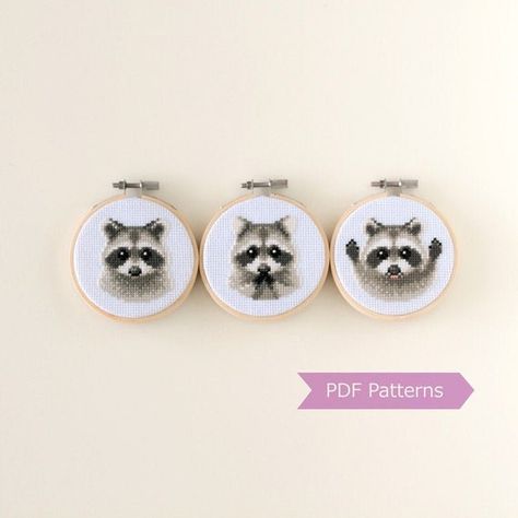 Raccoon Cross Stitch, Santa Hat Pattern, Cat Cross Stitch Pattern, Completed Cross Stitch, Fox Pattern, Cat Cross Stitch, Thread Colors, Cross Stitch Animals, Cross Stitch Fabric