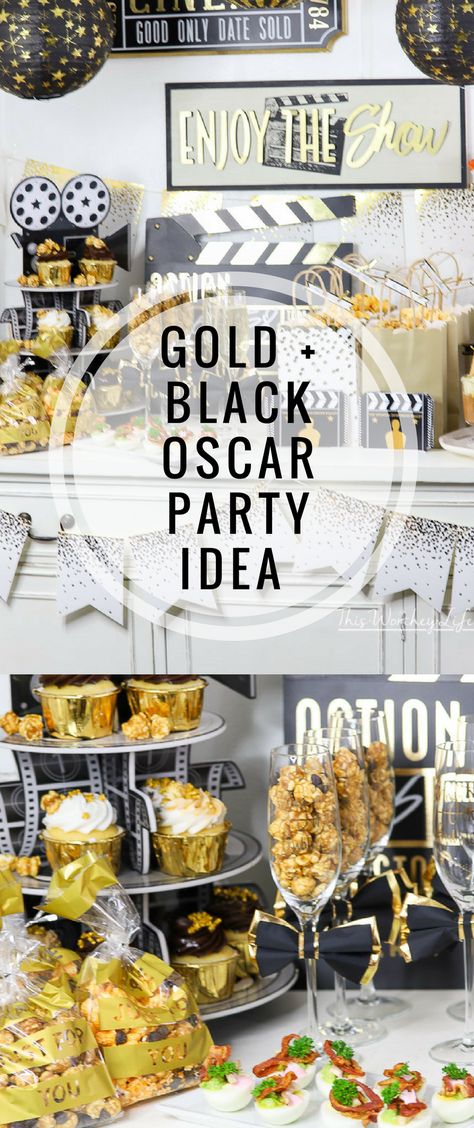 Oscars Night Party Ideas, Party Food Ideas For Adults Entertaining, Oscar Party Ideas, Party Food Ideas For Adults, Oscars Theme Party, Hollywood Halloween, Oscars Party Ideas, Academy Awards Party, Birthday Party Decorations For Adults