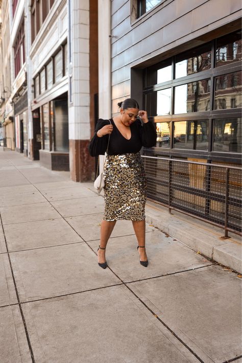 Sequin Pencil Skirt curated on LTK Plus Size Sequin Skirt Outfits, Sequin Pencil Skirt Outfit, Sequence Skirt Outfit, Gold Sequin Skirt Outfit, Plus Size Sequin Skirt, Style Silk Blouse, Sequin Skirt Outfit, Sequence Skirt, Gold Sequin Skirt