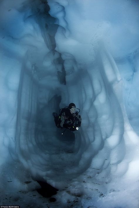 Ice diving in Sassolo Lake, Switzerland Underwater Caves, Fauna Marina, Underwater Pictures, Sea Diving, Deep Sea Diving, Cave Diving, Scuba Gear, Diving Gear, In The Deep