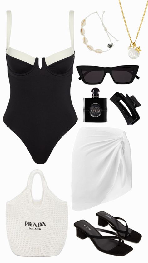 summer outfit inspo, black bathing suit Black Bathing Suit Outfit, Black Bathing Suit Aesthetic, White Swimsuit Outfit, Bathing Suit Outfits, Travel Fits, Black Bathing Suit, Black And White Swimsuit, Swim Party, Dr Closet