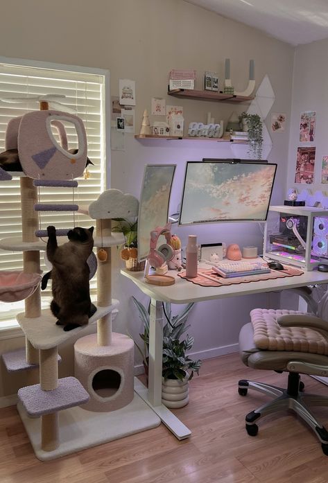 Coolest Gaming Setup, Desk Storage Small Space, Pc Setup Bedroom, Room Inspo Gamer, Stream Room Ideas, Cute Gaming Room, Cozy Gamer Room, Small Gaming Setup, Gaming Set Up Aesthetic