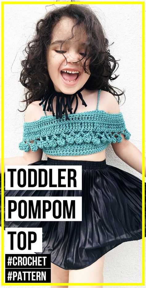 crochet TODDLER PomPom Crop Top pattern     #Top  #crochet#crochetpattern via @shareapattern.com Top Tejidos A Crochet, Girls Top Design, Vestidos Bebe Crochet, Top A Crochet, Colourful Crochet, Crochet Top Dress, Blouse Tops Designs, Crochet Top Outfit, Bikinis Crochet