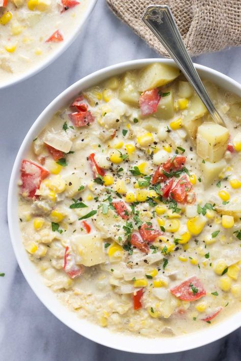 Creamy Corn Chowder | Fork in the Kitchen Sweetcorn Soup Recipes, Cream Of Corn Soup, Creamy Corn Chowder, Easy Corn Chowder, Summer Corn Chowder, Corn Chowder Soup, Corn Soup Recipes, Sweet Corn Soup, Creamed Corn Recipes