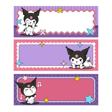 Cute Bunny Banner Set Kuromi Subject Template, Kuromi Name Tag, School Labels Printables, School Stickers Labels, Bunny Banner, Labels Printables, Nametags For Kids, Name Tag For School, Printable Tags Template