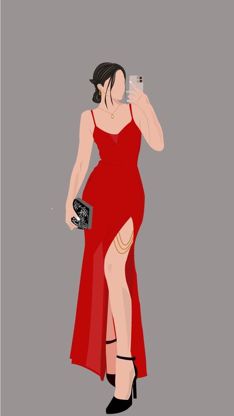 Mirror Selfie Cartoon, Mirror Selfie Drawing, Girly Dp, Taking A Selfie, Fashion Illustration Sketches Dresses, Illustrator Art, Sketches Dresses, Girly Drawings, Illustration Art Girl