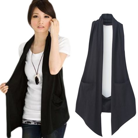 Cardigan Vest Sleeveless, Mens Fashion Dressy, Mode Kimono, Gaun Fashion, Party Jackets, Vest Women, Long Vests, Sleeveless Cardigan, Vest Coat