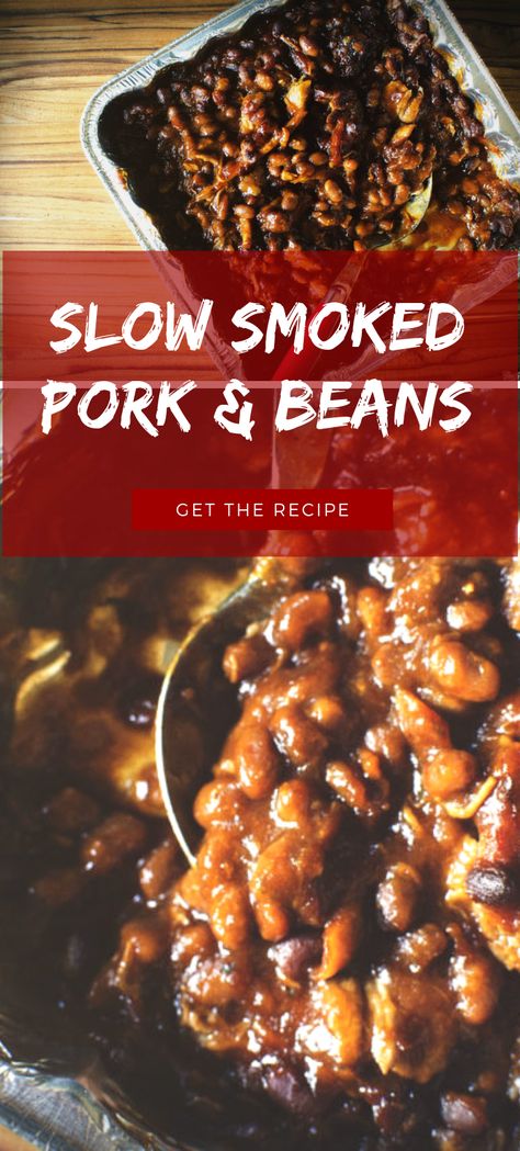 Looking for a killer smoked barbecue pork and bean recipe? This is it! Pop this dish in the smoker and let the flavors infuse. Perfect as a side or for toppings on baked potatoes, hot dogs, and more! These slow smoked pork and beans are your new summer go to. Smoked Baked Beans Recipe, Smokehouse Recipes, Chicken Pasta Easy, Smoked Baked Beans, Pork And Beans Recipe, Family Lunch Recipes, Fast Family Meals, Pork And Beans, Family Breakfast Recipes