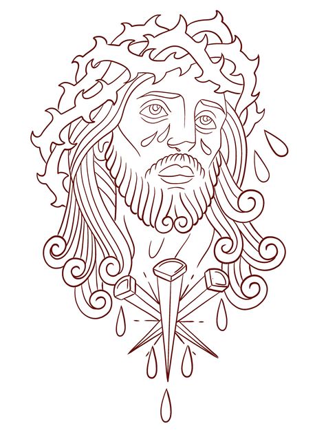 Traditional Jesus Tattoo Design, 619 Tattoo, American Traditional Jesus Tattoo, Jesus Traditional Tattoo, Christian American Traditional Tattoos, Coexist Tattoo, Traditional Jesus Tattoo, Jesus Tattoo Stencil, Traditional Japanese Tattoo Meanings