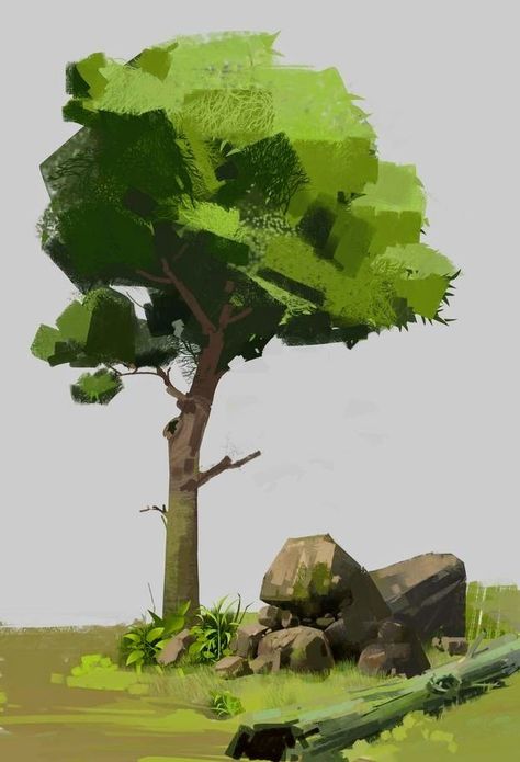 Digital Tree Art, Trees Digital Painting, Tree Refrence Art, Digital Tree Drawing, Nicker Poster Color, Trees Concept Art, Background Art Reference, How To Paint Trees, Trees Reference