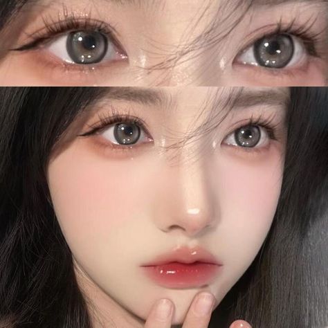 Gray Contact Lenses Makeup, Douyin Eye Contacts, Korean Eye Contacts, Softlens Korean, Douyin Contact Lens, Doll Lenses, Pretty Contacts, Grey Contact Lenses, Gray Contact Lenses