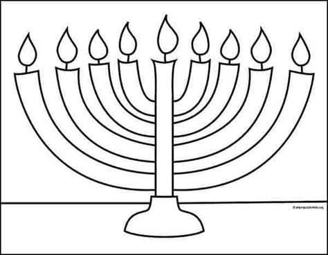 Easy How to Draw a Menorah Tutorial and Menorah Coloring Page · Art Projects for Kids How To Draw A Menorah, Menorah Drawing Easy, Menorah Template Free Printable, Menorah Crafts For Kids, Channukah Decorations, Menorah Drawing, Kwanzaa Crafts, Fall Sewing Projects, Hanukkah Greeting