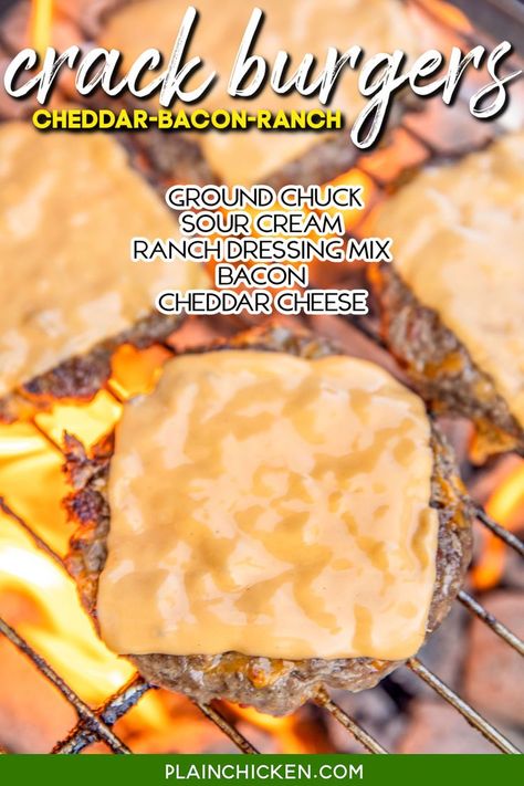 Cheddar Burgers Recipe, Sour Cream Ranch Dressing, Burger Ingredients, Homemade Burger Recipe, Seasoned Sour Cream, Ranch Burgers, Bbq Party Food, Cheddar Burger, Cheeseburger Recipe