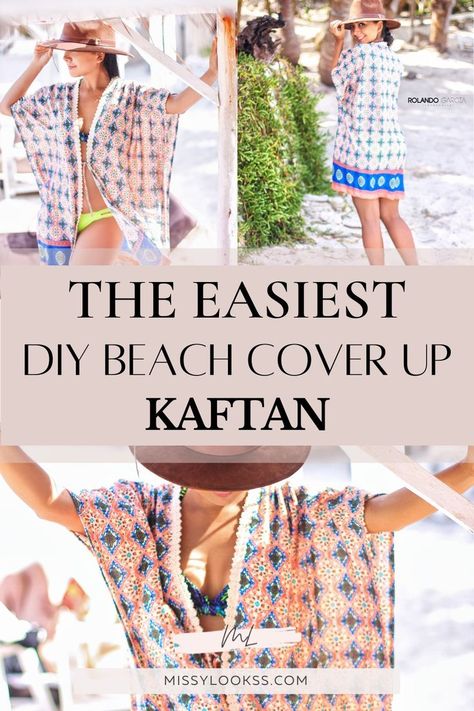 DIY cover up swimsuit Beach Kimono Pattern, Diy Swim Cover Up, Beach Cover Up Ideas, Kaftan Diy, Diy Beach Cover Up, Beach Dresses Diy, Swimsuit Coverup Pattern, Swimsuit Coverup Ideas, Girls Beach Cover Up