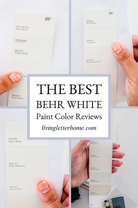 Picking the right behr white paint colors for walls can be tricky. Luckily, I have a LOT of experience using Behr paint and have put together a comprehensive guide to help you discover the perfect Behr white paint color. Behr is creamy, neutral, and a super popular paint brand. I've used several of these colors on the interior of our home more than once. Now, let's get into this paint color review! Neutral Paint Colors Bedroom, Whites For Walls, Behr Whites, Behr Neutral Paint, Best Behr White, Behr White Paint Colors, Behr White Paint, White Paint Colors For Walls, Behr Neutral Paint Colors