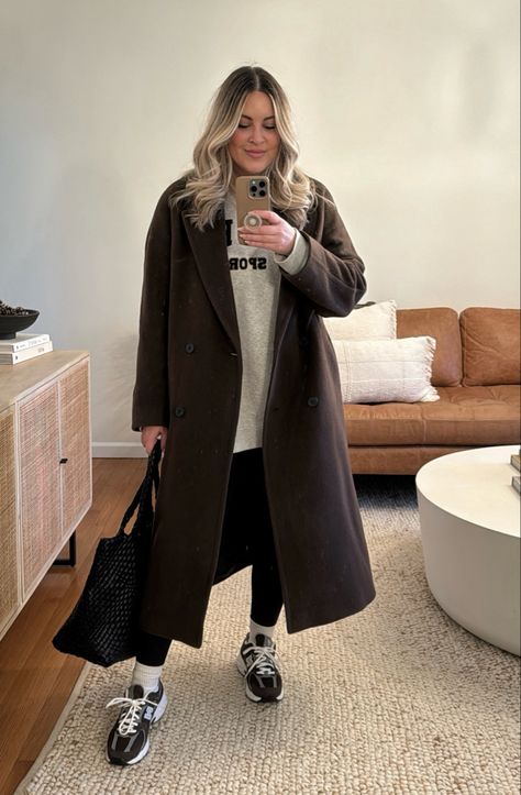 Aritzia Slouch Coat is 10/10 worth rhe investment! Winter outfit idea, winter outfits, winter capsule, casual winter outfit The Slouch Coat Aritzia, Winter Aritzia Outfits, Casual Wool Coat Outfit, Post Partum Winter Outfit, Aritzia Coat Outfit, Slouch Coat Aritzia, Winter Jacket Outfits Women, Aritzia Slouch Coat Outfit, Slouch Coat Outfit