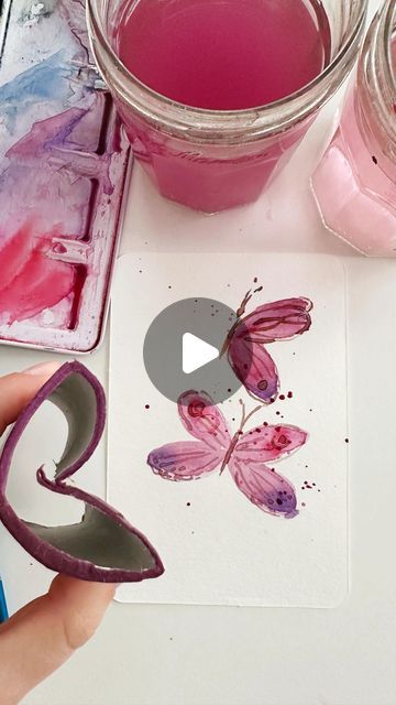 Anna Koliadych on Instagram: "Watercolor butterflies with a little trick 💜🦋 so fun and easy. #watercolor #watercolorpainting #watercolortutorial #funart #creative #craft #diy" Butterflies In Watercolor, Butterfly Painting Easy, Watercolour Butterfly, Watercolor Painting For Beginners, Watercolor Butterflies, Teachers Day Card, Butterfly Artwork, Watercolor Butterfly, Diy Watercolor Painting