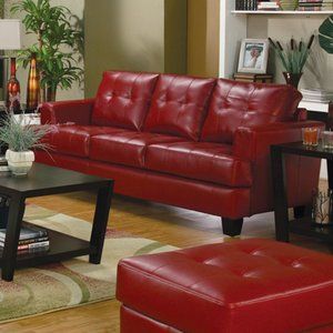 Wildon Home Comet Tufted Bonded Leather Sofa Red Leather Couch, Red Leather Couches, Colorful Couch, Red Leather Sofa, Red Living, Couch Living Room, Faux Leather Sofa, Living Room Red, Red Sofa