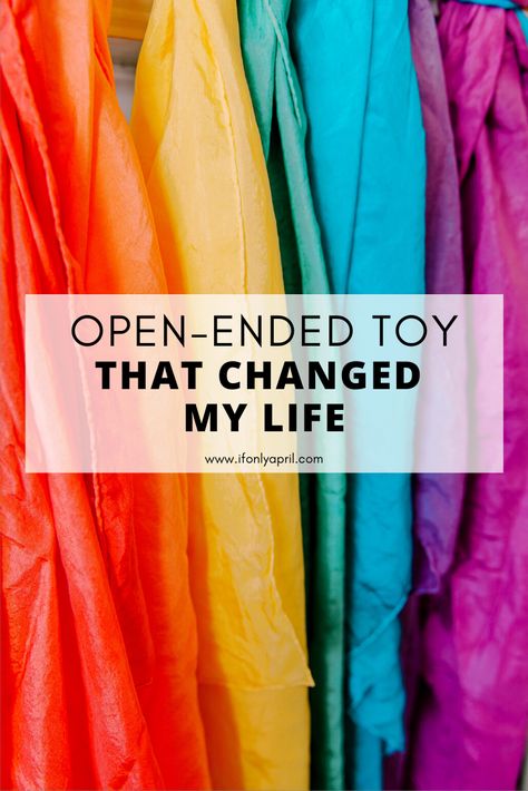 BEST ECO-FRIENDLY TOY FOR OPEN-ENDED PLAY (DIY PLAY SILKS) - If Only April Toys For Imaginative Play, Play Silks Storage, Diy Open Ended Toys, Open Play Toys, Play Silks Activities, Play Silk Ideas, Play Silk Storage, Open Ended Playroom, Playsilks Ideas