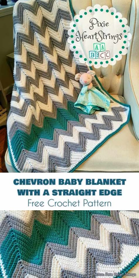 Chevron Baby Blanket with a Straight Edge Free Crochet Pattern #freecrochetpatterns #crochetblanket #babyblanket #chevronblanket Uncinetto Zig Zag, Motifs Afghans, Crochet Chevron Baby Blanket, Chevron Crochet Patterns, Crochet Blanket Chevron, Chevron Baby Blankets, Chevron Crochet, Chevron Blanket, Confection Au Crochet