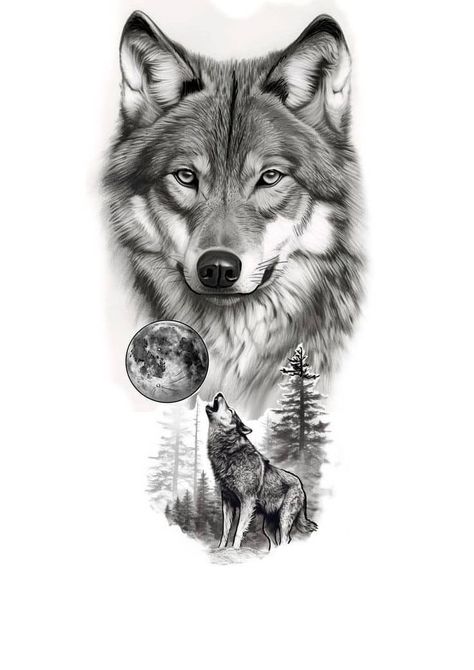 Wolf Tattoo Stencil, Buddah Sleeve Tattoo, Wolf Drawing Tattoo, Bird Tattoo Neck, Wolf Sleeve, Arm Tattoos Drawing, Wolf Tattoos Men, Lion Tattoo Sleeves, Wolf Tattoo Sleeve