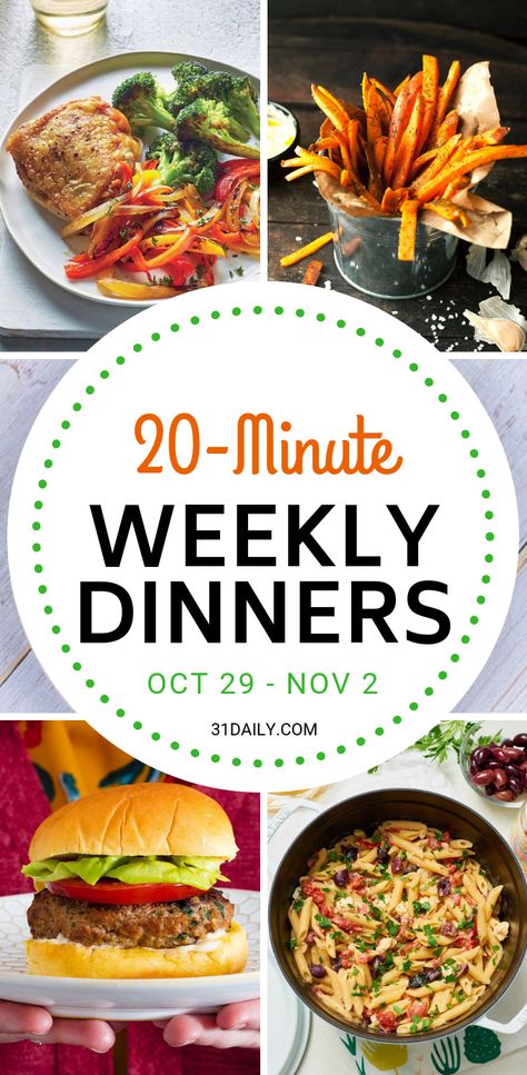 A busy Halloween week ahead requires easy, healthy, 20 minute and under dinners! Weekly Dinner Meal Plan // Week 44: Halloween and 20-Minute Dinners | 31Daily.com #mealplan #dinnerrecipes #healthyrecipes #fall #31Daily Kids Brunch Food, Weekly Dinner Meal Plan, Steak And Lobster Dinner, Dinner Meal Plan, Dinner Planning Weekly, 31 Daily, Meal Plan Week, 20 Minute Dinners, Weekly Dinner