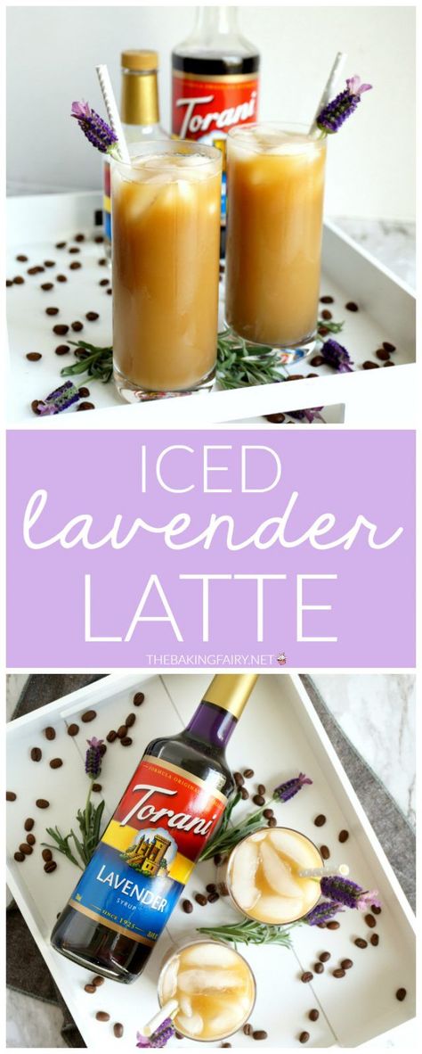 iced lavender latte #BrunchWeek | The Baking Fairy #ad #Torani Starbucks Lavender Latte, Lavender Iced Coffee Recipe, Lavender Iced Coffee, Lavendar Latte Recipes, Torani Lavender Syrup Recipes, Recipes Using Lavender Syrup, Lavender Syrup Drinks, Lavender Coffee Recipes, Torani Coffee Recipes