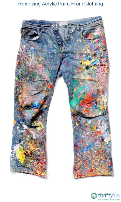 This is a guide about removing acrylic paint from clothing. Once this paint has dried it can be nearly impossible to remove from many fabrics. Spill Painting, Remove Acrylic Paint, Paint Spill, Paint Clothes, Painting Jeans, Hand Painted Jeans, Remove Acrylics, Paint Splatter Jeans, Art Jeans