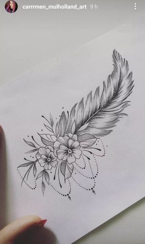 Feather Hip Tattoos, Chest Tattoo Designs Female, Feather Tattoo Black, Black And White Flower Tattoo, Memory Tattoos, Lettering Tattoos, Feminine Skull Tattoos, Wrist Tattoo Cover Up, Tattoos Traditional