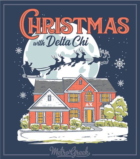 Christmas Party Event, Santa Moon, Tri Delt, Christmas Party Shirt, Event Shirts, Phi Sigma Sigma, Greek Shirts, Banner Ideas, Christmas Party Shirts