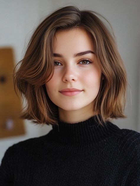 Flattering Bob Haircuts for Round Faces: Top Styles to Try Medium Bob Round Face, Short Hair Layered Cut For Round Face, Hair Cut For Round Face Shape Girl Wavy, Short Haircuts For Oblong Face Shape, Shaggy Bob For Round Face, Short Womens Haircuts Round Face, Short Hair For Rectangle Face Shape, Chin Length Thick Hair, Bob Round Face Thick Hair