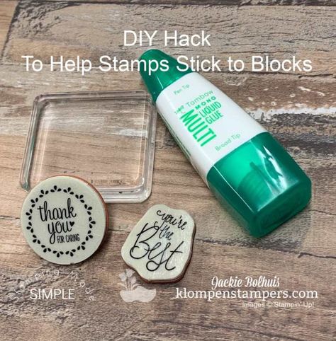 I've got a DIY hack you need to know that will help stamps stick to your acrylic blocks. No longer will they fall off and mess up your paper projects! www.klompenstampers.com #papercrafts #papercrafting #crafts #crafttips #cardmaking #cardmakingtips #stampinup #jackiebolhuis #klompenstampers Diy Hack, Stamp Tutorial, Card Making Tips, Card Making Tutorials, Stamping Techniques, Card Making Techniques, Mason Jar Diy, Mason Jar Crafts, Hacks Diy