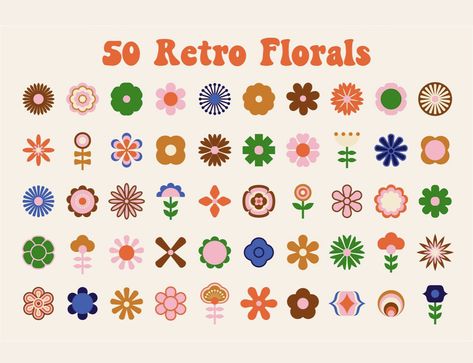 70s Inspired Crafts, Merrimeko Patterns, Retro Flowers Drawing, Retro Doodle Art, 70 Poster Design, Retro Art Design, Modern Retro Branding Design, Vintage Design Inspiration, Retro Clay Art