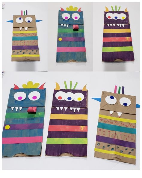 Monster Puppet Paper Bag, Halloween Puppets Paper Bag, Monster Paper Bag Puppets, Paperbag Craft Kids, Unicorn Paper Bag Puppet, Paperbag Crafts For Kids, Brown Paper Bag Puppets, Halloween Paper Puppets, Paper Bag Hand Puppets