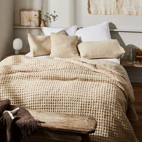 15 Tips and Ideas for a Cozy Home Refresh Tan Comforter, Waffle Comforter, Sunday Citizen, Brown Comforter, Simple Bed Designs, Bed Comforter Sets, Brown Bedroom, Simple Bed, Inspire Me Home Decor