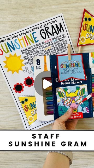 Ashlyn Ellsworth on Instagram: "My secret to spreading sunshine around your school faculty during the month of May! ☀️  The Staff Sunshine Gram is a simple way to pass along a fun gift or treat to say thank you to your co-workers and let them continue spreading the sunshine to another faculty member!  ➡️ Comment SUNSHINE and I’ll send you the link to this staff morale booster that is perfect for the end of the school year! 🤩  #teachersfollowteachers #endofschoolyear #schooladministrator #teachers #teacherappreciation #teachersofinstagram #tpt #teacherspayteachers" School Morale Boosters Teacher Lounge, Staff Sunshine Committee, Monthly Staff Morale Boosters, Staff Appreciation Ideas Morale Boosters, Staff Morale Booster, Morale Ideas, Sunshine Theme, Sunshine Committee, Morale Boosters