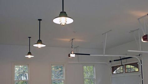 50 Garage Lighting Ideas For Men - Cool Ceiling Fixture Designs Garage Lighting Ideas, Garage Light Fixtures, Workbench Light, Smart Garage, Garage Mudroom, Garage Lights, Ceiling Light Covers, Traditional Pendant, Led Garage Lights