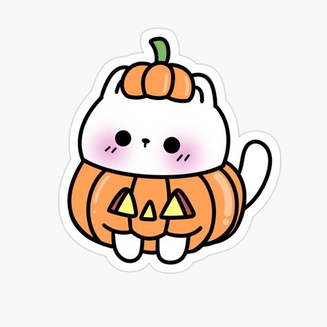 Get my art printed on awesome products. Support me at Redbubble #RBandME: https://www.redbubble.com/i/sticker/Kawaii-Pumpkin-Cat-Halloween-Kitten-by-millistudio/163106456.EJUG5?asc=u Halloween Kids Drawing, Pumpkin Cute Drawing, Halloween Stickers Aesthetic, Lunchbox Cards, Kawaii Pumpkin, Turkey Drawing, Kitten Stickers, Pumpkin Cat, Cat Doodle