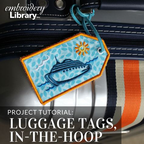 Give your luggage standout appeal with these tags from Embroidery Library. Embroidery Luggage Tags, Embroidered Luggage Tags, Luggage Tags Diy, Luggage Tag Designs, Bernina Embroidery, Ith Machine Embroidery, Bags Patterns, Brother Embroidery Machine, Monogram Luggage