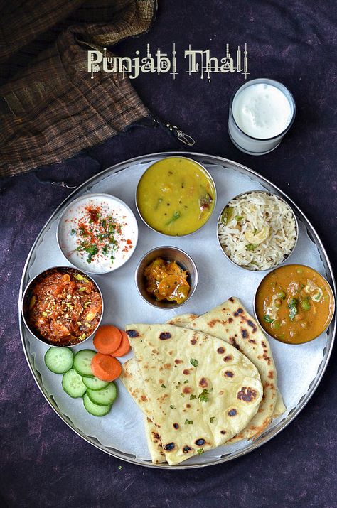 Punjabi Dishes, Punjabi Thali, Punjabi Food Photography, Punjab Food, Rajasthani Thali Photography, 56 Bhog Thali, Rajasthani Food Thali, North Indian Thali Vegetarian, Punjabi Cuisine